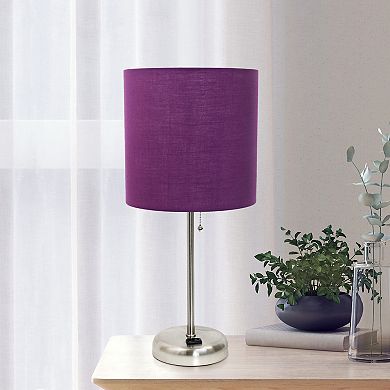 Creekwood Home Oslo 19.5" Contemporary Bedside Power Outlet Base Standard Metal Table Desk Lamp