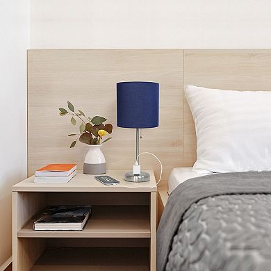 Creekwood Home Oslo 19.5" Contemporary Bedside Power Outlet Base Standard Metal Table Desk Lamp