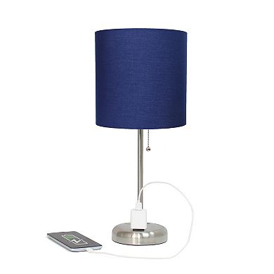 Creekwood Home Oslo 19.5" Contemporary Bedside Power Outlet Base Standard Metal Table Desk Lamp