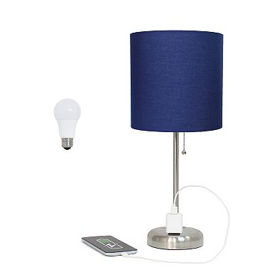 Creekwood Home Oslo 19.5" Contemporary Bedside Power Outlet Base Standard Metal Table Desk Lamp