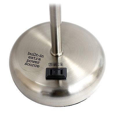 Creekwood Home Oslo 19.5" Contemporary Bedside Power Outlet Base Standard Metal Table Desk Lamp