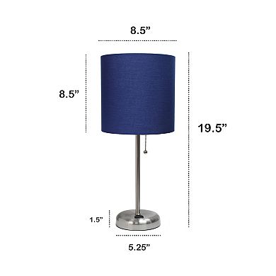 Creekwood Home Oslo 19.5" Contemporary Bedside Power Outlet Base Standard Metal Table Desk Lamp