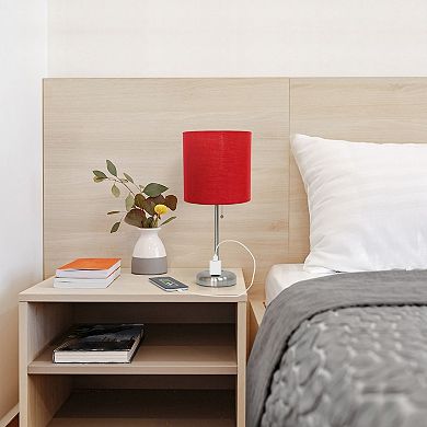 Creekwood Home Oslo 19.5" Contemporary Bedside Power Outlet Base Standard Metal Table Desk Lamp
