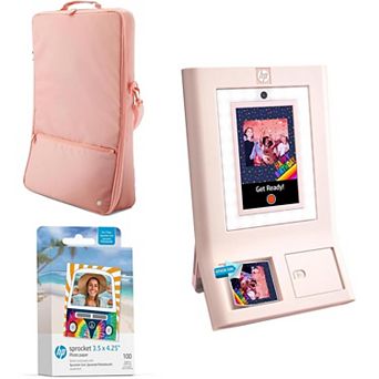 HP Sprocket Photobooth 3x4" Photo Printer (White) Bundle w/Zink Paper (100 Sheets) & Carrying Case
