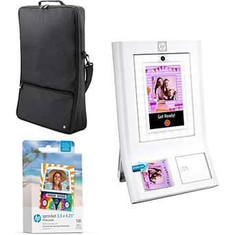HP Sprocket Photobooth 3x4" Photo Printer (White) Bundle w/Zink Paper (100 Sheets) & Carrying Case