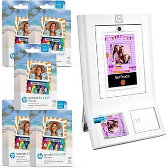 HP Sprocket Photobooth 3x4" Photo Printer (White) Bundle w/3.5 x 4.25” Zink Photo Paper (500 Sheets)