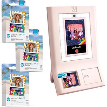 HP Sprocket Photobooth 3x4" Photo Printer (White) Bundle w/3.5 x 4.25” Zink Photo Paper (300 Sheets)