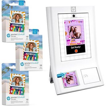 HP Sprocket Photobooth 3x4" Photo Printer (White) Bundle w/3.5 x 4.25” Zink Photo Paper (300 Sheets)