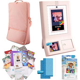 HP Sprocket Photobooth 3x4" Photo Printer (Pink) Bundle w/Zink Paper, Case, Screen Protector & More!