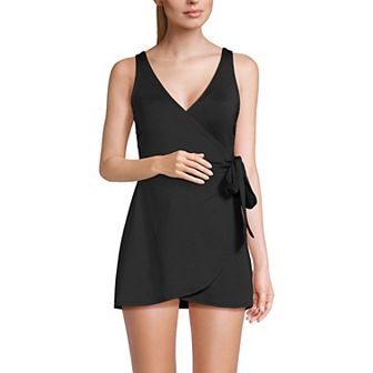 Women's Lands' End D-Cup Side Tie Mini Swim Dress Swimsuit