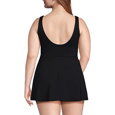 Plus Size Lands' End V-Neck Side Tie Mini Swim Dress Swimsuit