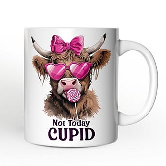 Valentines Highland Cow Mug, Not Today Cupid Funny Cow Lover Gift