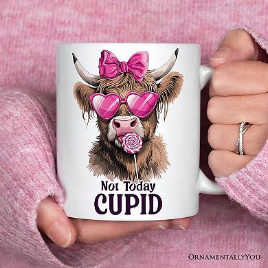 Valentines Highland Cow Mug, Not Today Cupid Funny Cow Lover Gift