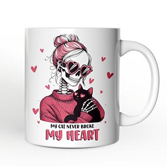 Valentine Day Girl Skeleton Mug, My Cat Never Broke My Heart Funny Gift