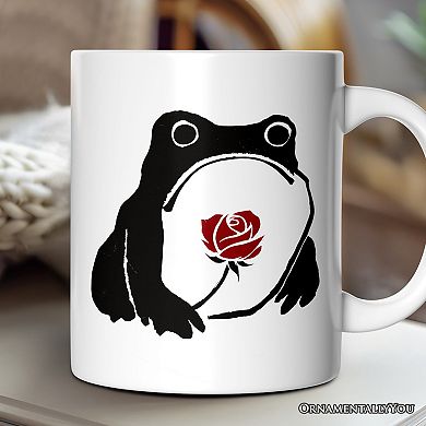 Romantic Japanese Frog with Rose Mug, Matsumoto Hoji Edo Period Frog Lover Gift