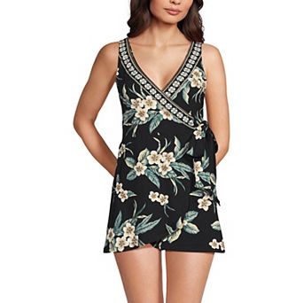 Women's Lands' End Side Tie Mini Swim Dress Swimsuit