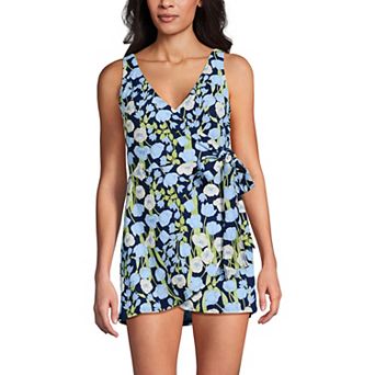 Women's Lands' End Side Tie Mini Swim Dress Swimsuit