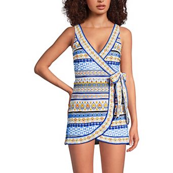 Women's Lands' End Side Tie Mini Swim Dress Swimsuit