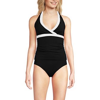 Women's Lands' End Long Torso V-Neck Halter Tankini Swim Top