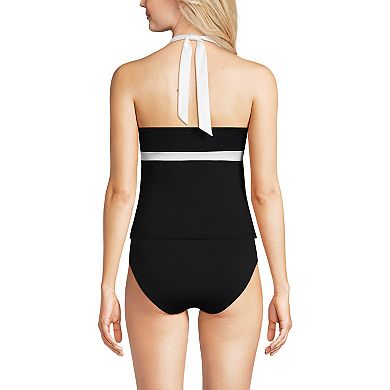 Women's Lands' End Long Torso V-Neck Halter Tankini Swim Top