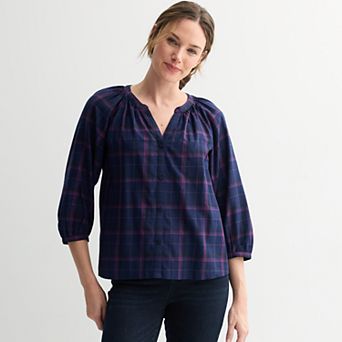 Women's Sonoma Goods For Life® Plaid Button-Through Peasant Top