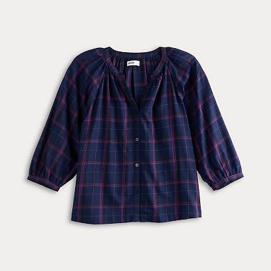 Petite Sonoma Goods For Life® Plaid Button-Through Peasant Top