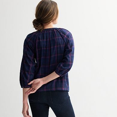 Petite Sonoma Goods For Life® Plaid Button-Through Peasant Top