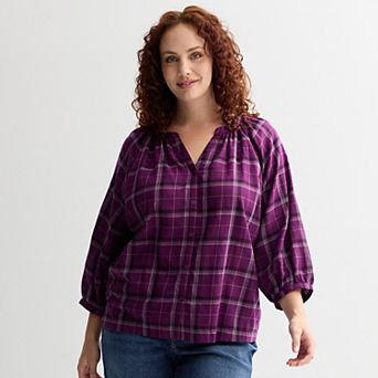 Plus Size Sonoma Goods For Life® Plaid Button-Up Peasant Blouse