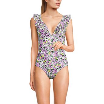 Women's Lands' End Pique Ruffle One-Piece Swimsuit