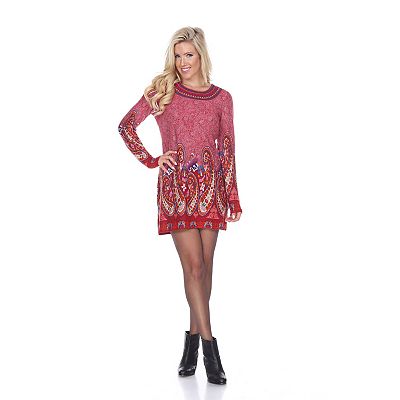White Mark Women's Sandrine Embroidered Sweater Dress - Brick Red