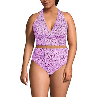 Plus Size Lands' End Scallop Halter Midkini Swim Top