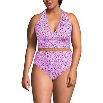 Plus Size Lands' End Scallop Halter Midkini Swim Top