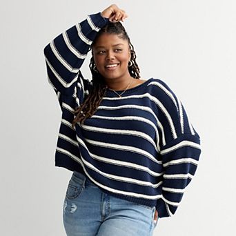 Juniors' Plus Size SO® Textured Boatneck Sweater