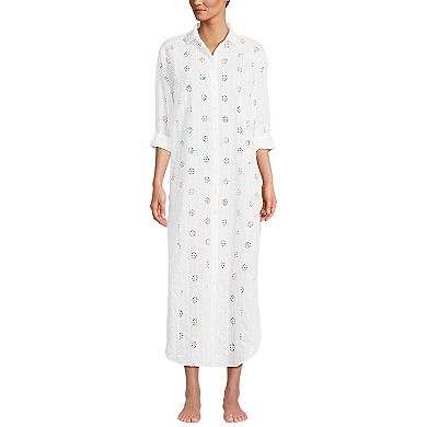 Women's Lands' End Eyelet Button Down Maxi Cover-up Dress