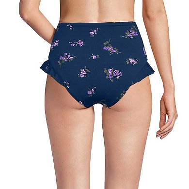 Women's Lands' End Ruffle High Waisted High Leg Swim Bottoms