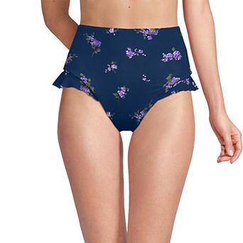 Women's Lands' End Ruffle High Waisted High Leg Swim Bottoms