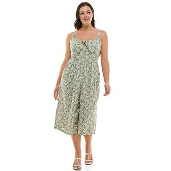 Juniors' Plus Size Lily Rose Tie Front Ankle Jumpsuit