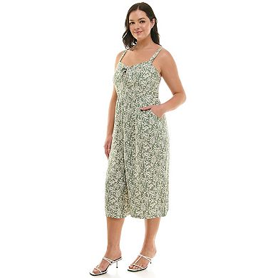 Juniors' Plus Size Lily Rose Tie Front Ankle Jumpsuit