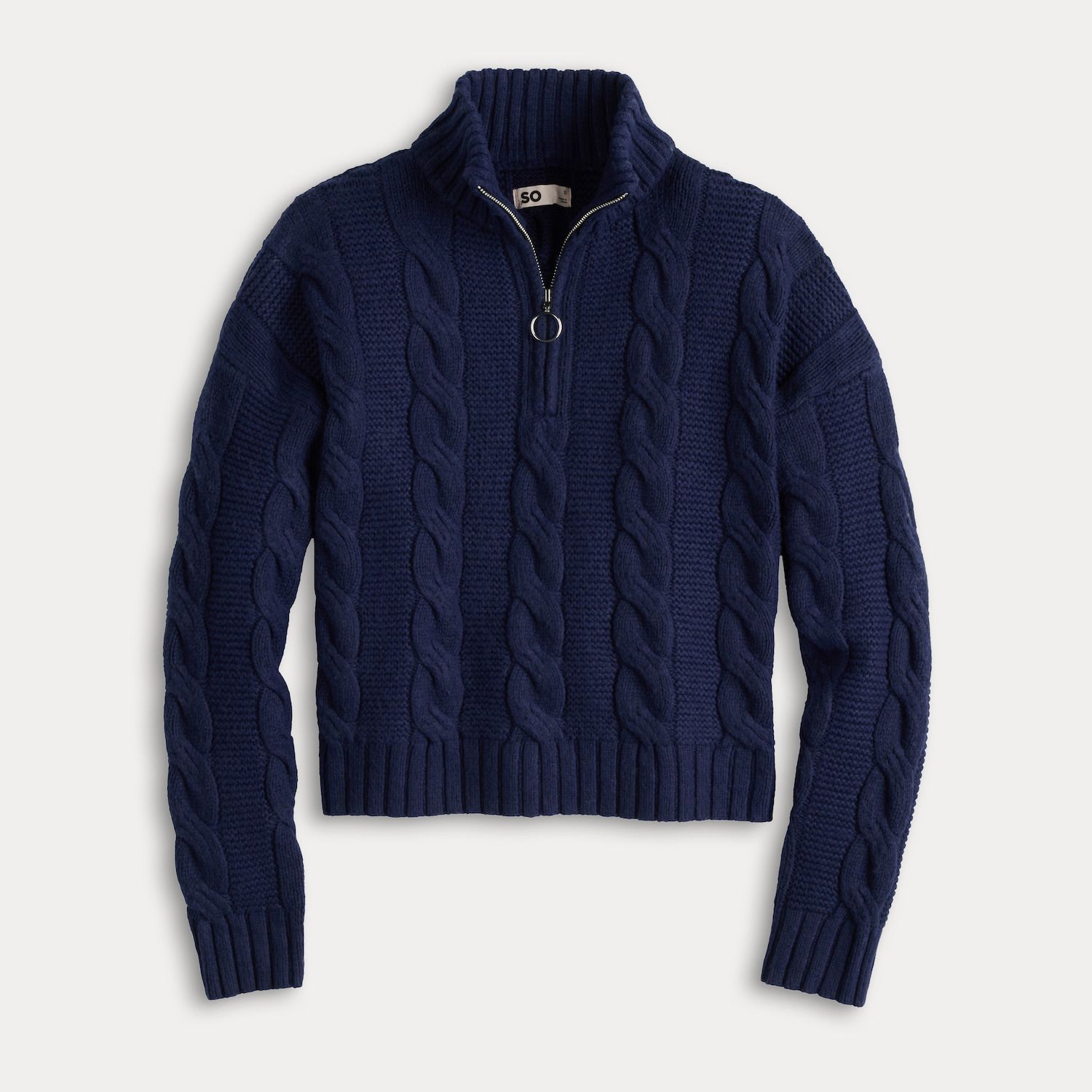Juniors' SO® Cable Quarter Zip Sweater
