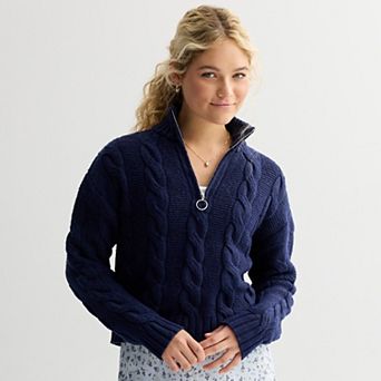 Juniors' SO® Cable Quarter Zip Sweater