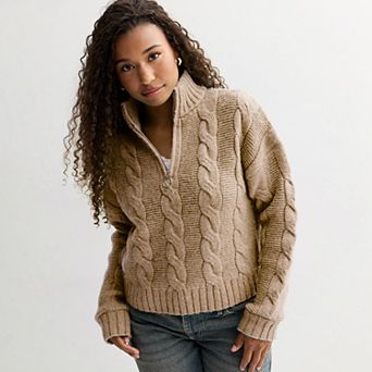 Juniors' SO® Cable Quarter Zip Sweater