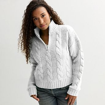 Juniors' SO® Cable Quarter Zip Sweater