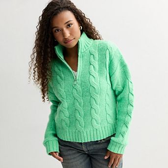 Juniors' SO® Cable Quarter Zip Sweater