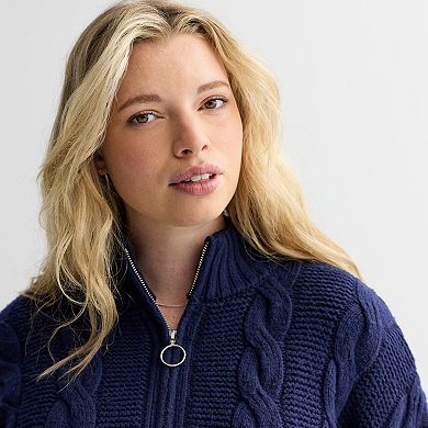 Juniors' Plus Size SO® Cable Quarter Zip Sweater