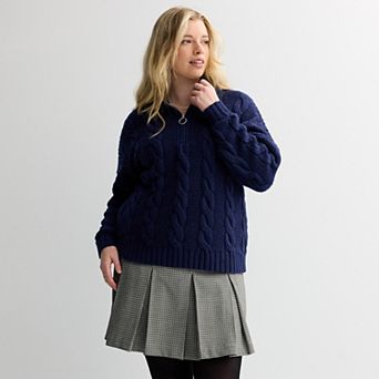 Juniors' Plus Size SO® Cable Quarter Zip Sweater