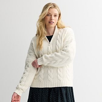 Juniors' Plus Size SO® Cable Quarter Zip Sweater