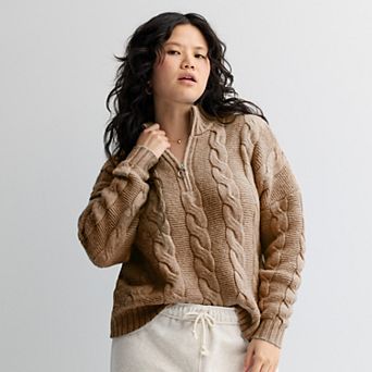 Juniors' Plus Size SO® Cable Quarter Zip Sweater