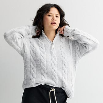 Juniors' Plus Size SO® Cable Quarter Zip Sweater