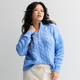 Juniors' Plus Size SO® Cable Quarter Zip Sweater