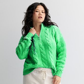 Juniors' Plus Size SO® Cable Quarter Zip Sweater